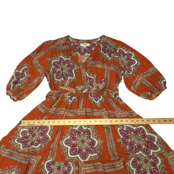 Anthropologie PORRIDGE Isabel Orange Paisley Tie Waist Mini Dress Women’s Medium - Picture 4 of 15